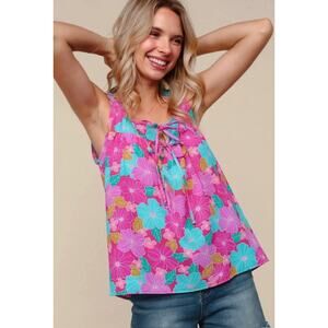 Haptics - Square Neck with Bows Sleeveless Top - Medium